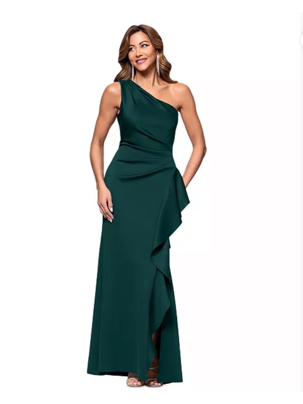 XSCAPE Women's Ruffled One-Shoulder Scuba Gown